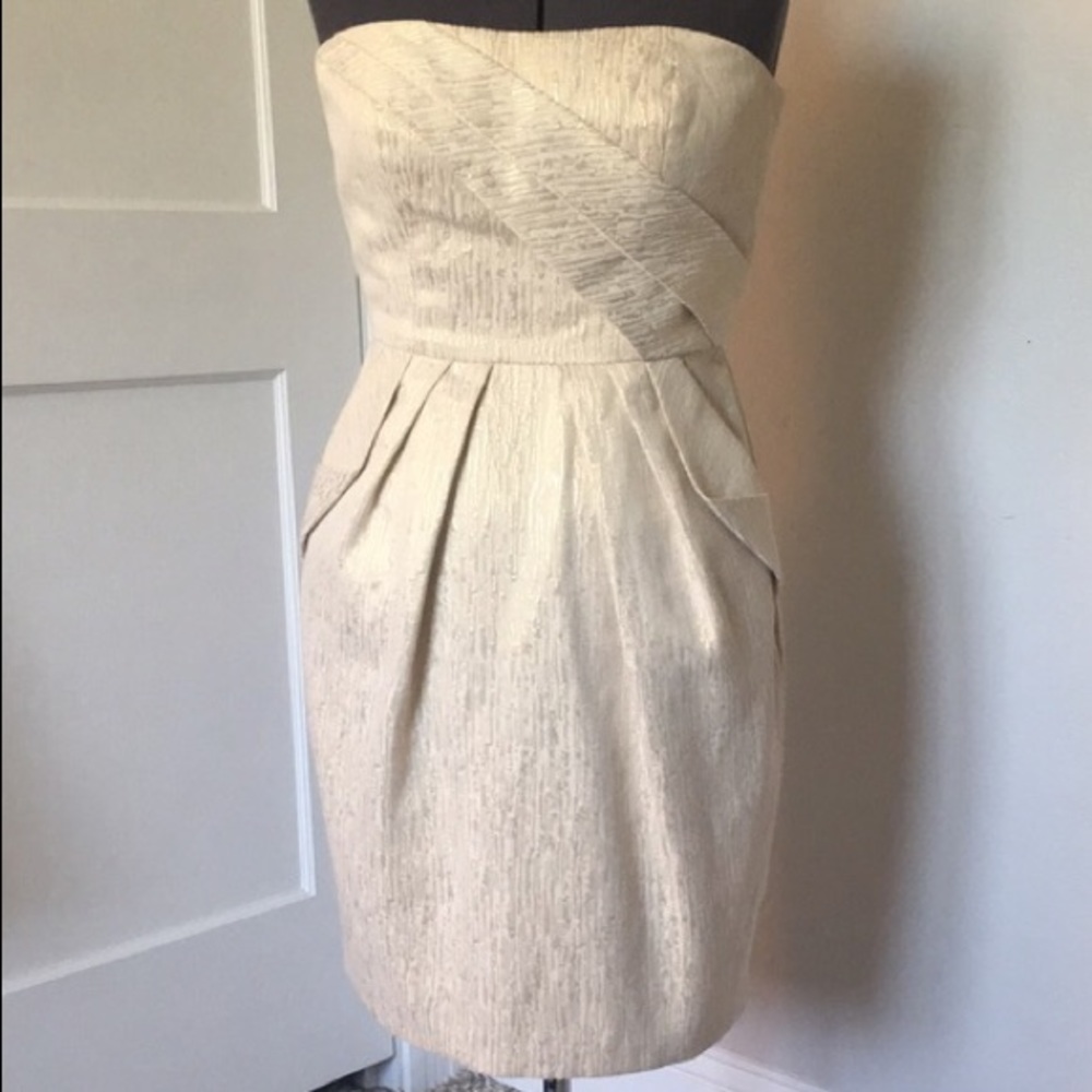 Gold Brocade Strapless Cocktail Dress Size 4